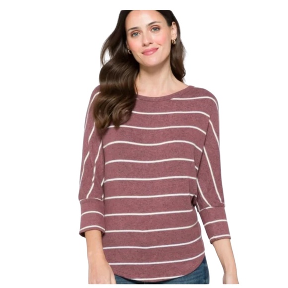 Market & Spruce Dolman Knit Top Size Small Mauve Stripe - Picture 2 of 4